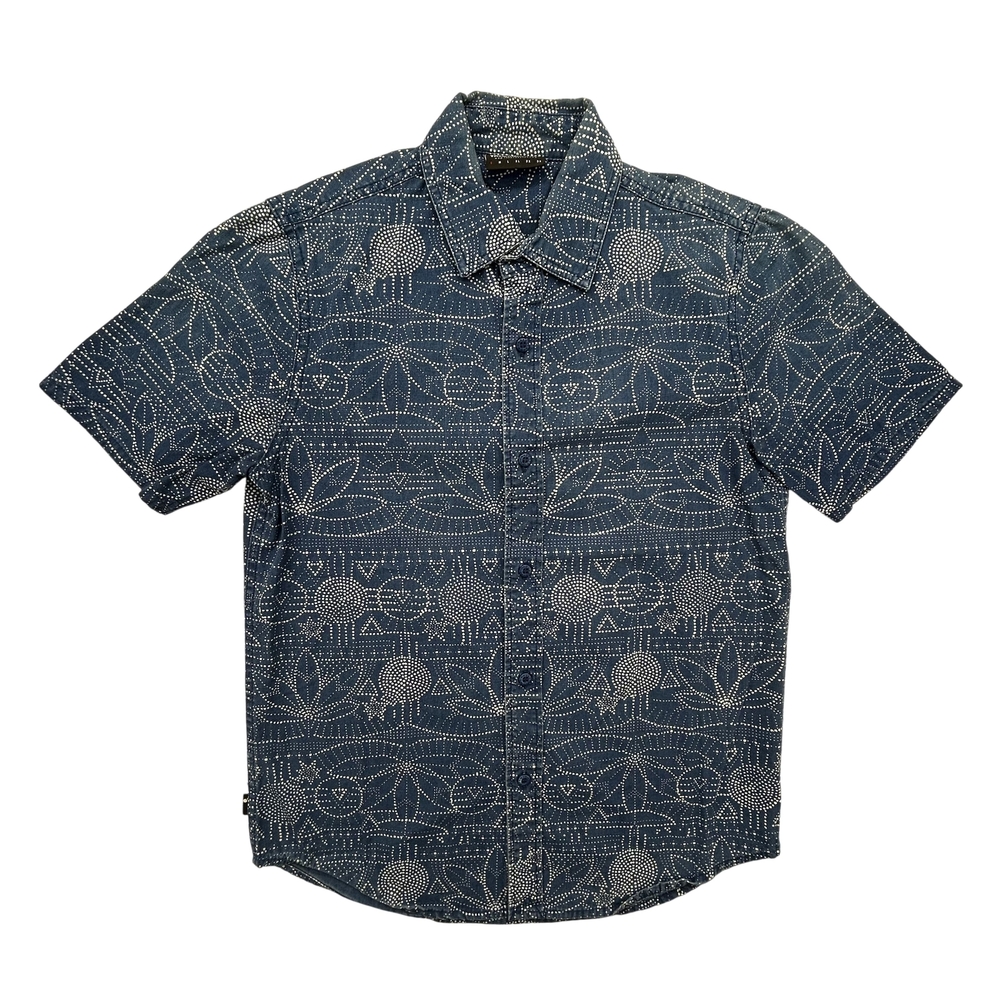 The Hundreds Shirt Mens Small Short Sleeve Button Up Blue Graphic Pattern Casual